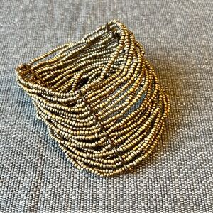 Frosted Golden Bead Stretchy Multi-Strand Bracelet w/Bronze Separator Bars